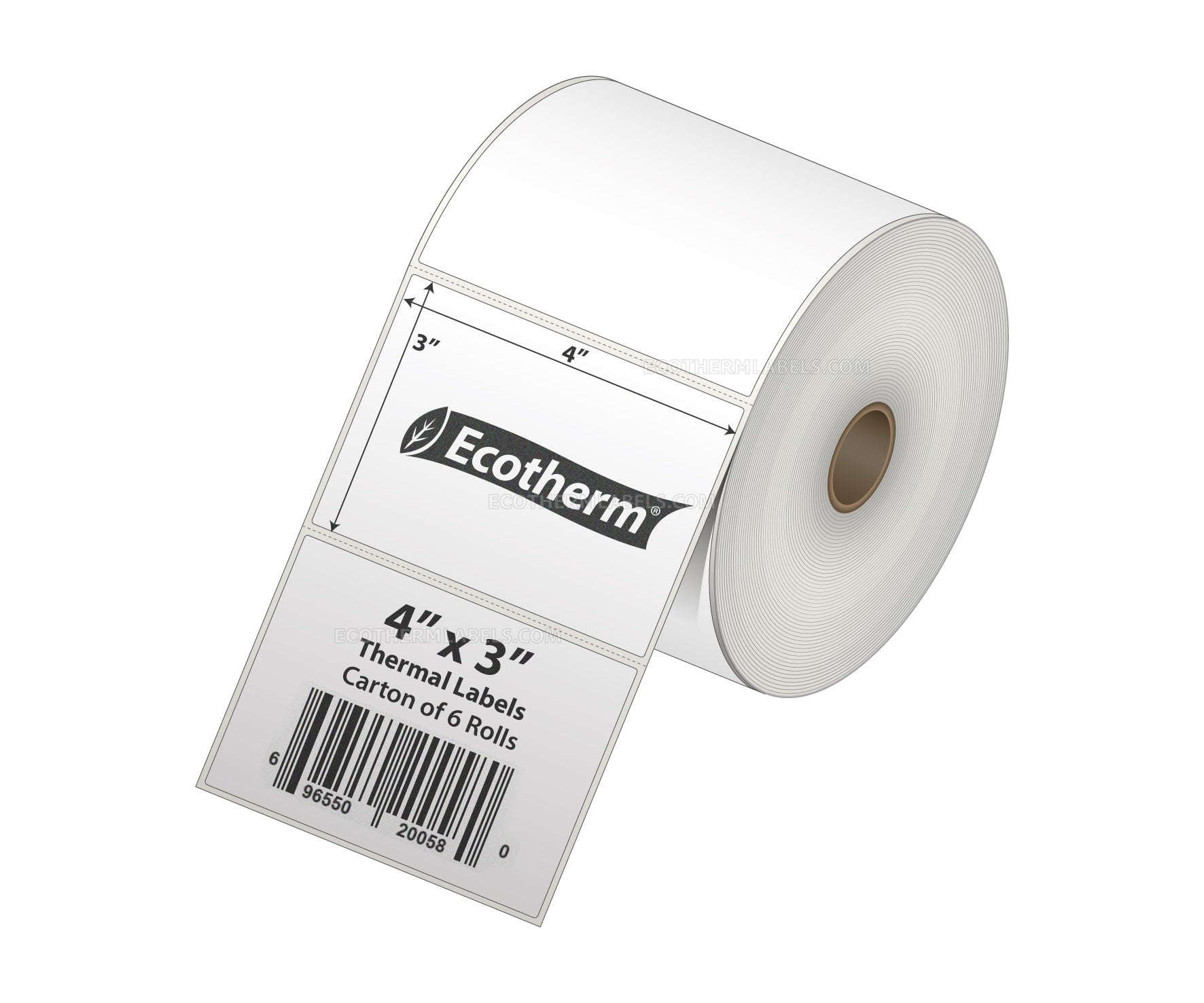 4 x 3 Direct Thermal White Labels With Rubber Adhesive - Perforated - 930 Labels Per Roll - Carton Of 6 Rolls - 5580 Labels Total - MPN: ECOTHERM15151-6