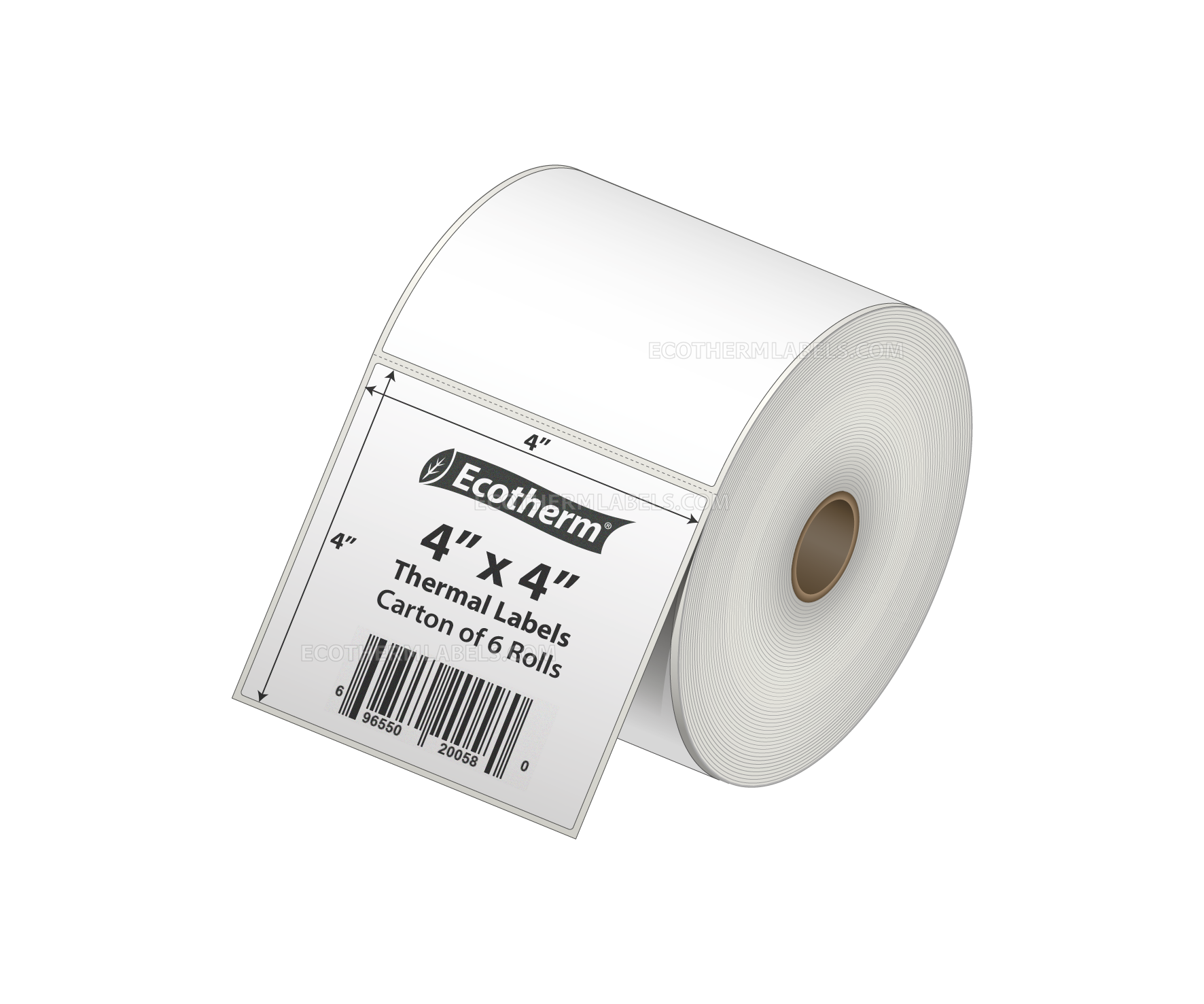 4 x 4 Direct Thermal White Labels With Rubber Adhesive - Perforated - 700 Labels Per Roll - Carton Of 6 Rolls - 4200 Labels Total - MPN: ECOTHERM15152-6