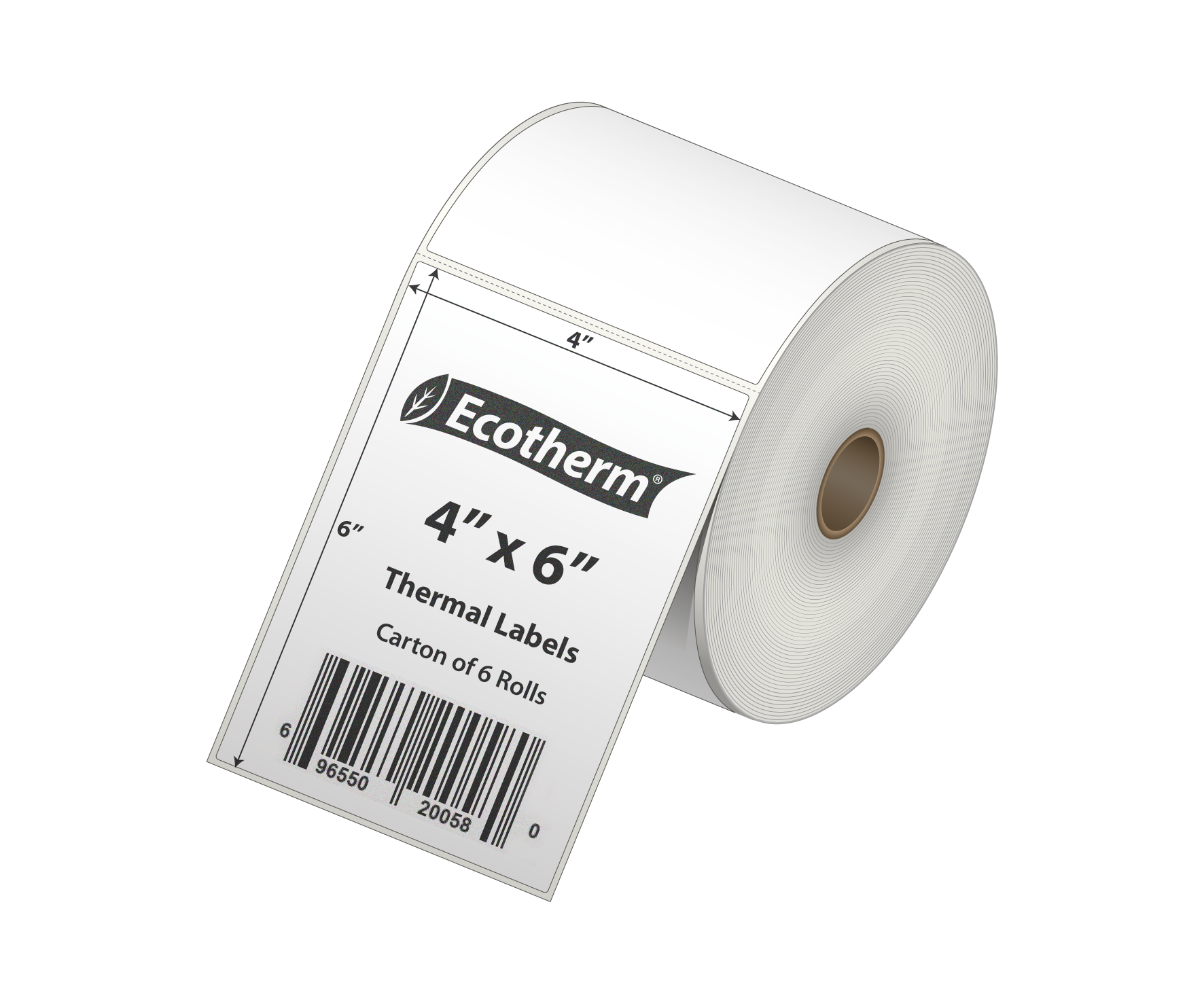 4 x 6 Direct Thermal White Labels With Rubber Adhesive - Perforated - 475 Labels Per Roll - Carton Of 6 Rolls - 2850 Labels Total - MPN: ECOTHERM15154-6