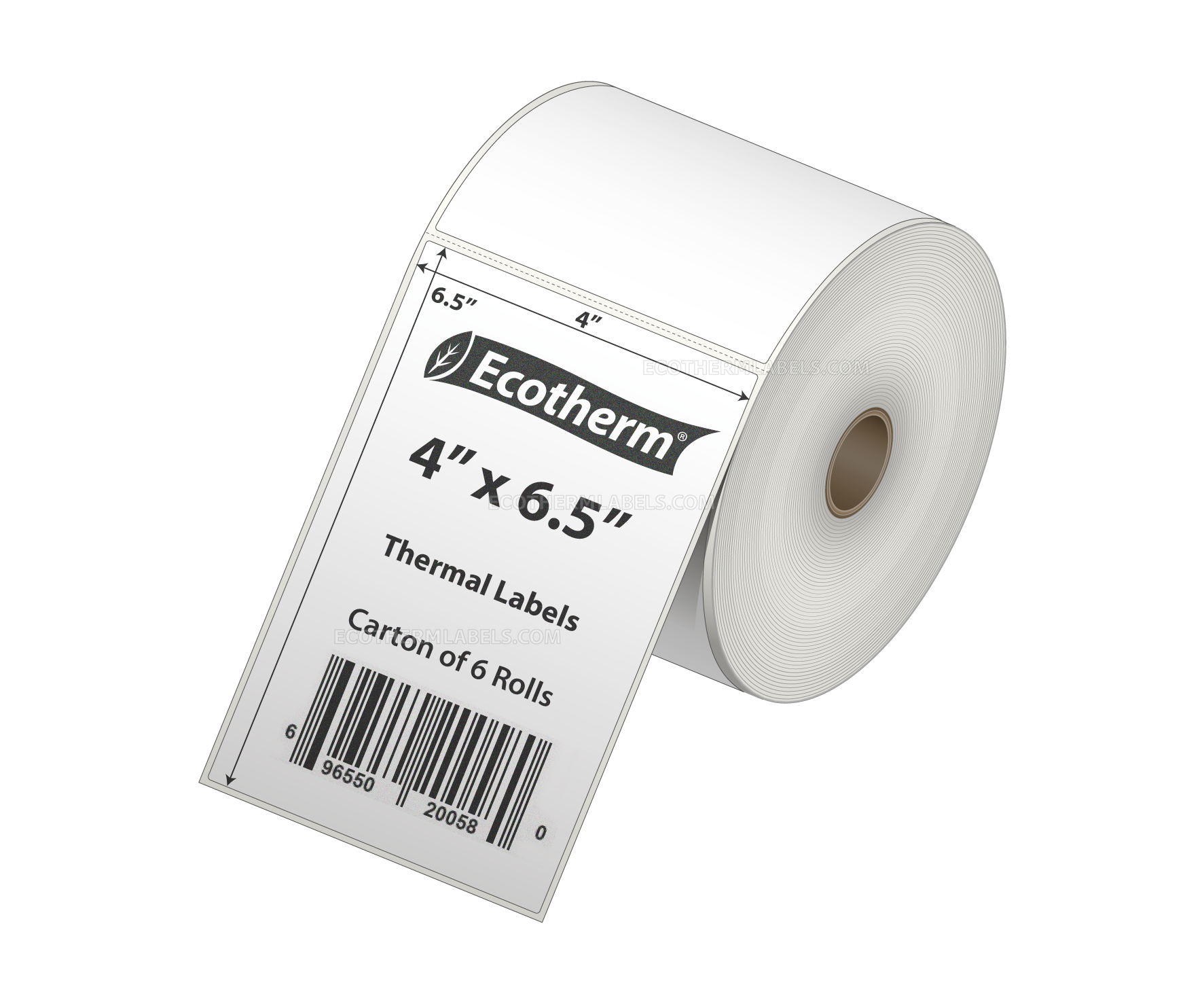 4 x 6.5 Direct Thermal White Labels With Rubber Adhesive - Perforated - 380 Labels Per Roll - Carton Of 6 Rolls - 2280 Labels Total - MPN: ECOTHERM15156-6